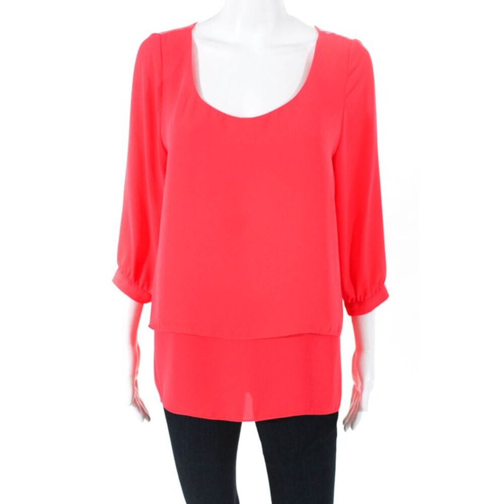 Paper Crown Womens Coral Tiered Top Blouse Shirt Pink Size Large 11220587